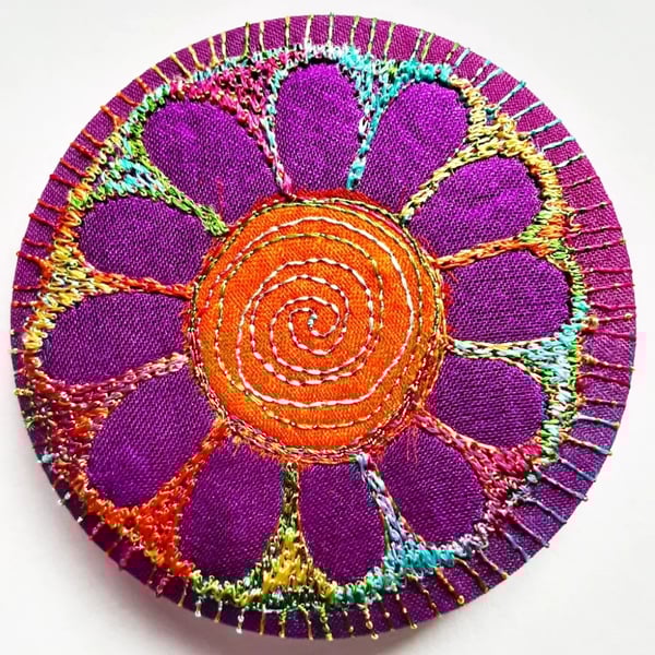 Badge 58mm Multicoloured Flower Textile Badge 