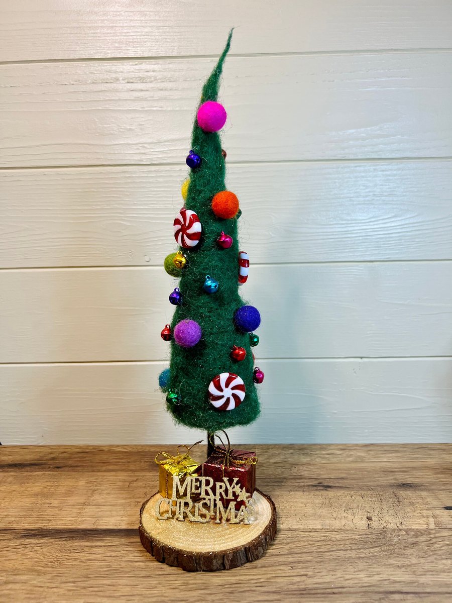 Needle Felted Christmas Tree with Decorations in Traditional Multicolour