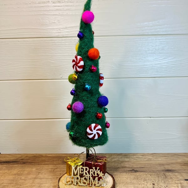 Needle Felted Christmas Tree with Decorations in Traditional Multicolour
