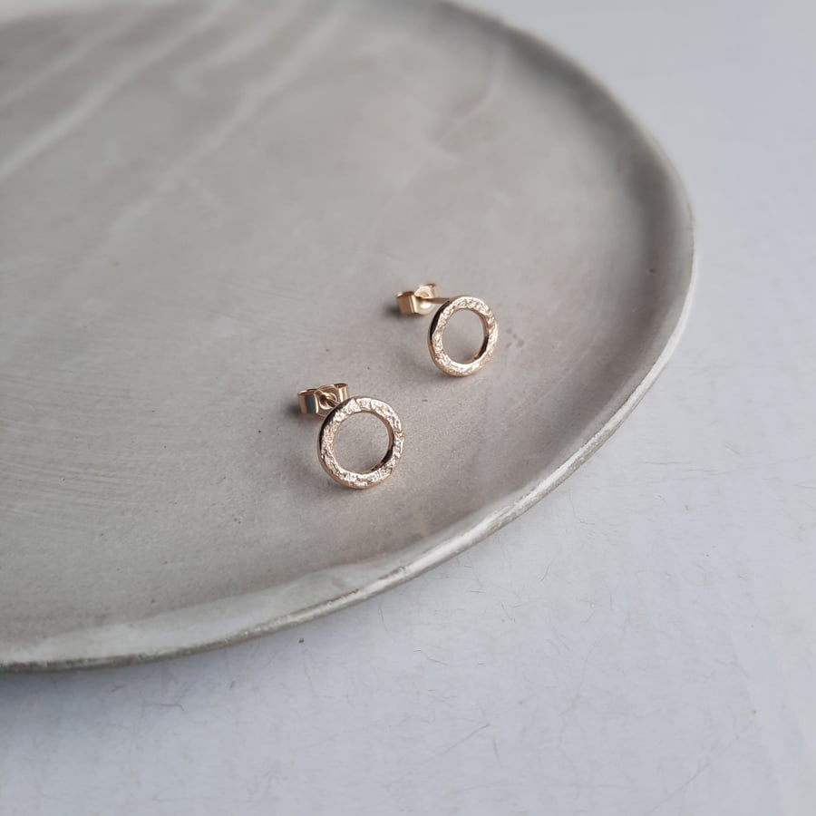 Little Textured Recycled Gold Circle Studs