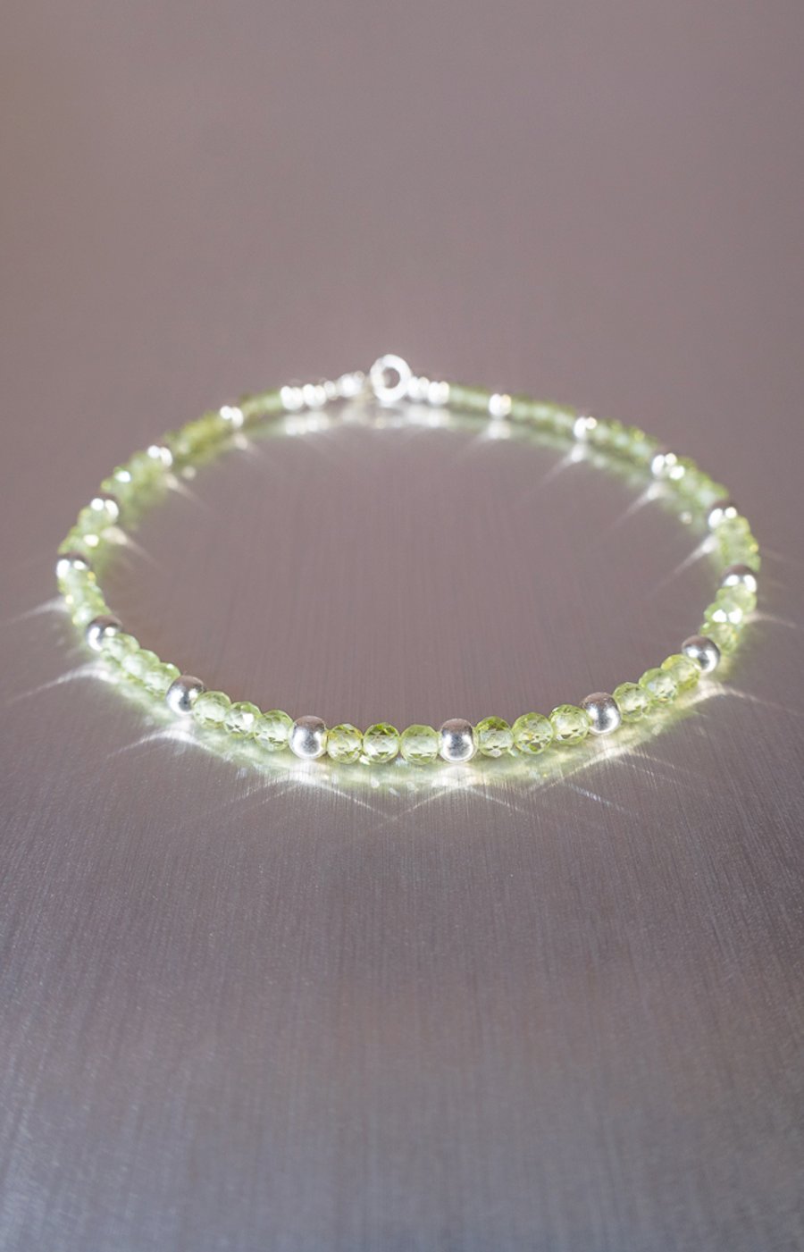 Peridot and Sterling silver dainty clasp bracelet