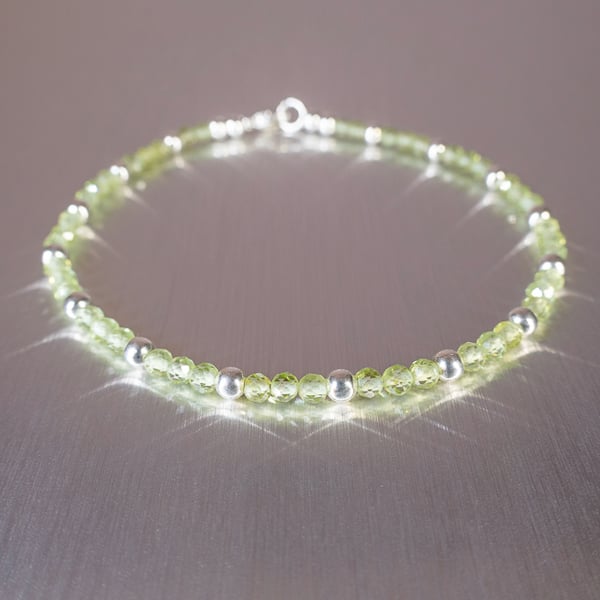 Peridot and Sterling silver dainty clasp bracelet