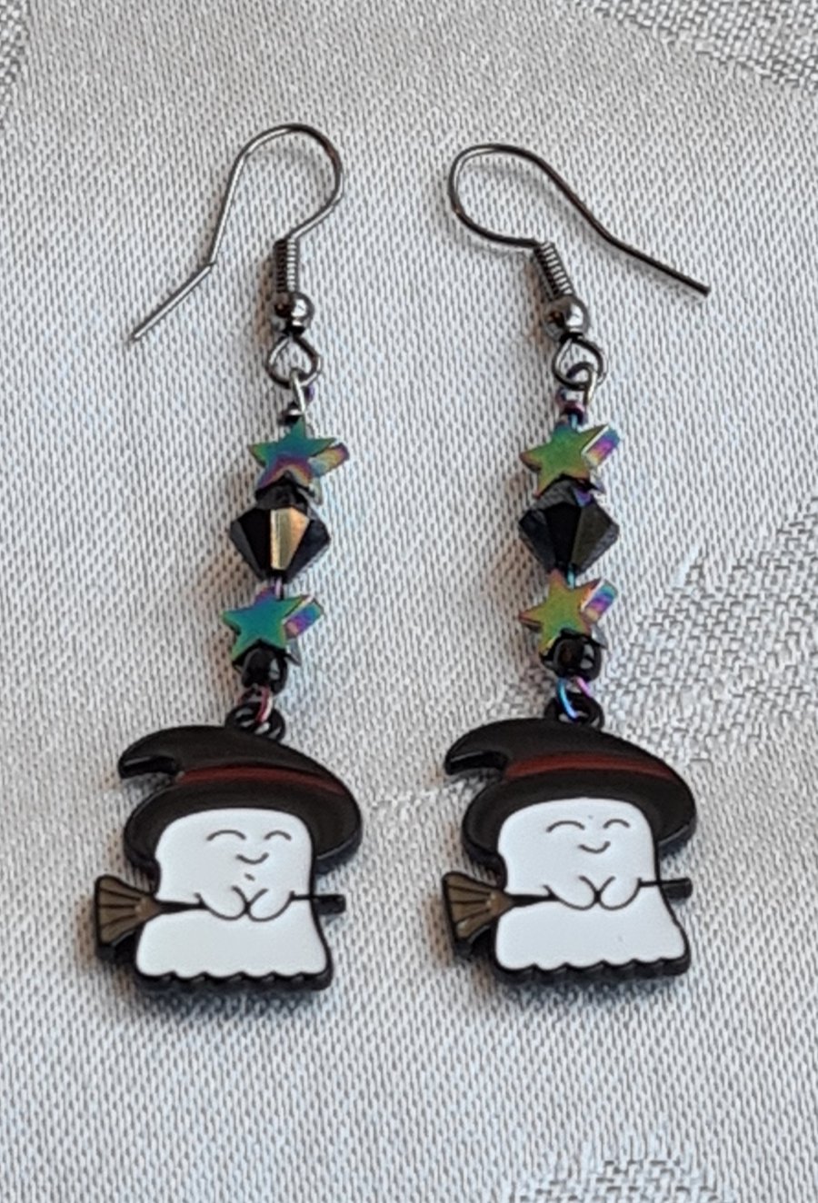 Cute Witch Ghost Earrings with Stars.