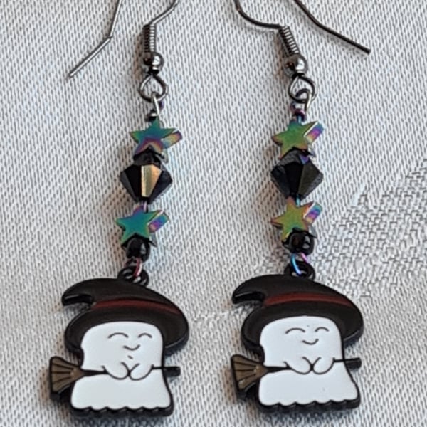 Cute Witch Ghost Earrings with Stars.