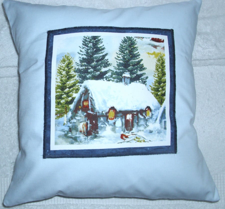 Winter in the country cottage in the snow cushion