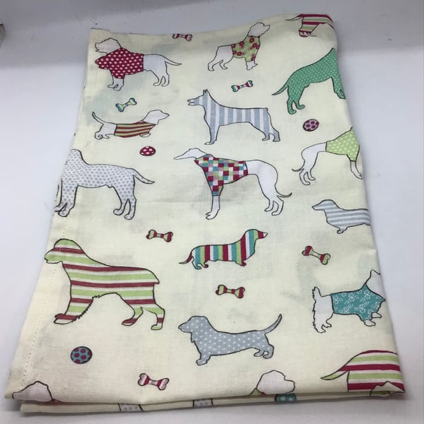 Hand made Tea Towel  100% cotton Dogs in Jumpers 