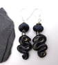 black lampwork glass and ceramic serpent earrings - Image 2