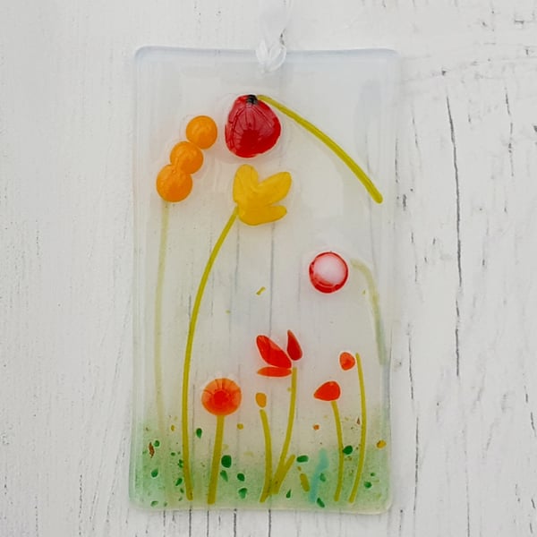 Fused glass mini light catcher hanging decoration, mixed flowers