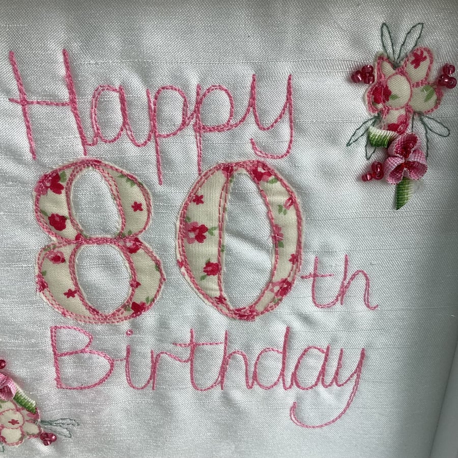 Happy 80th Birthday embroidered picture.