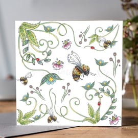 Botanical Bee floral Greeting card 
