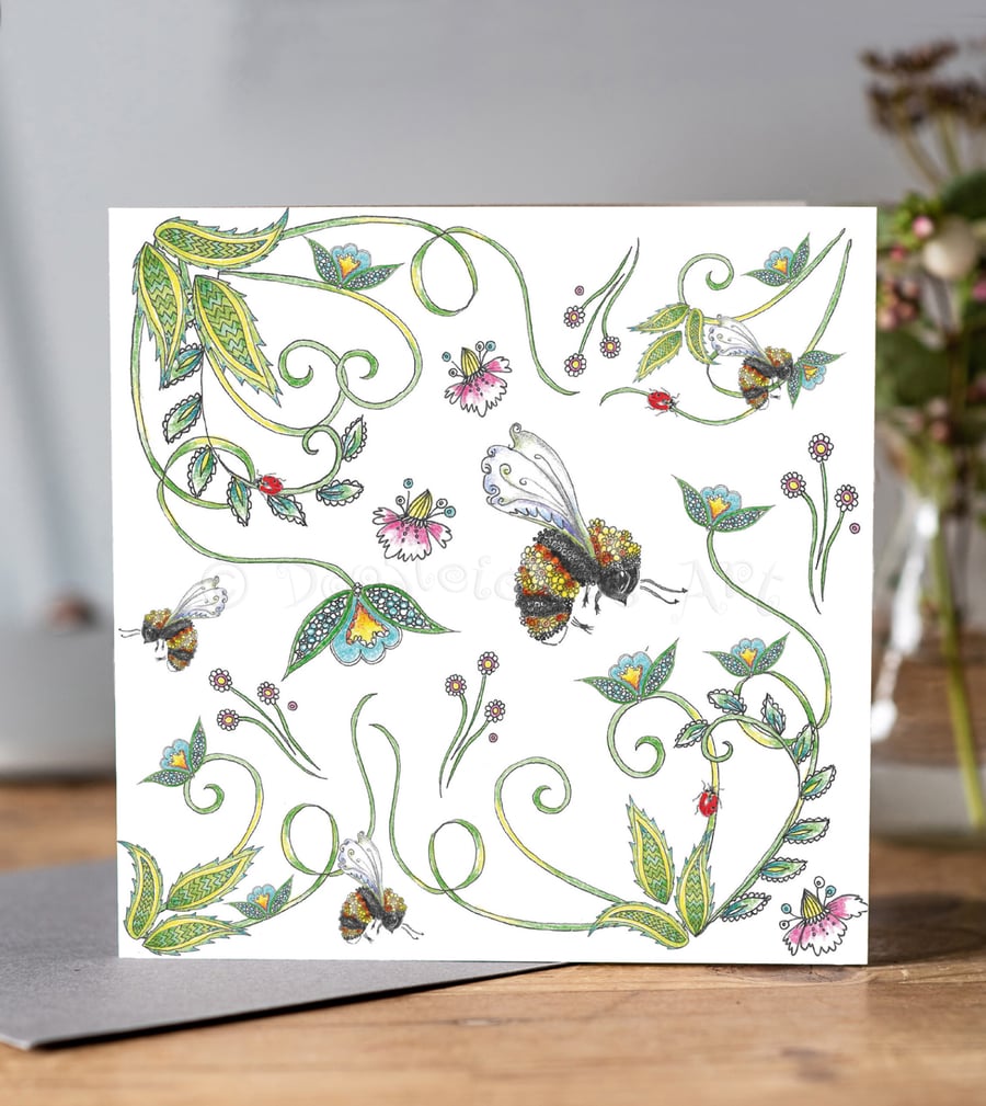 Botanical Bee floral Greeting card 