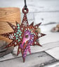 Dragon with mistletoe hanging star. Pyrography personalised decoration. - Image 1