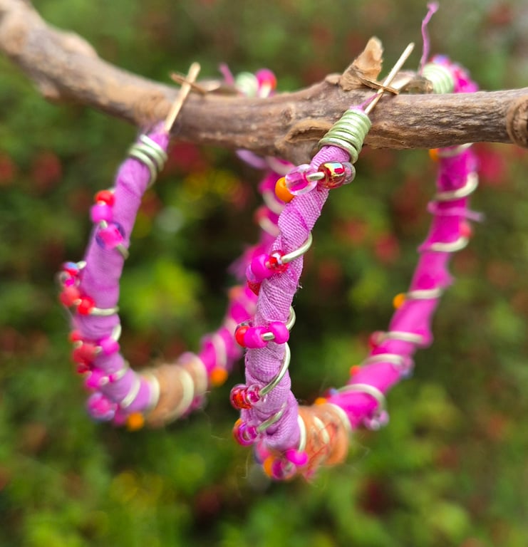 Fabric, Wire and Bead Earrings 