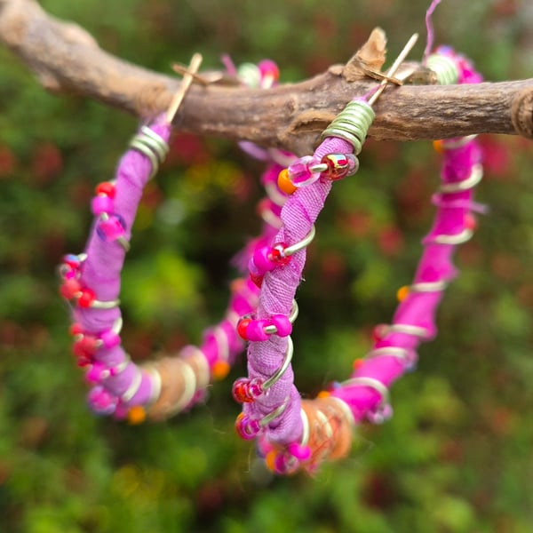 Fabric, Wire and Bead Earrings 