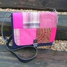 Pink patchwork tweed crossbody bag wool tweed shoulder bag 
