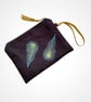 Navy Peacock Feathers Velvet Zip-Up Pouch - Image 1