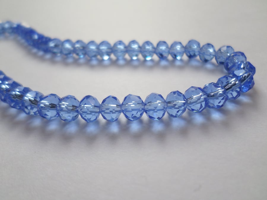 50 x Faceted Glass Beads - Rondelle - 6mm - Cornflower Blue 
