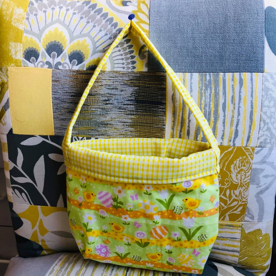 Easter chick bag basket fully lined with over arm handle