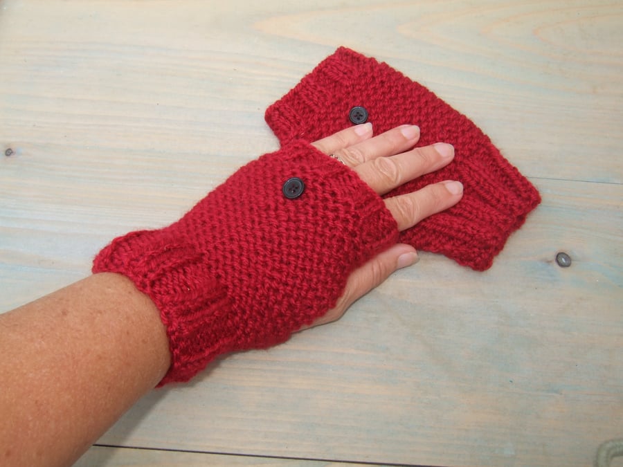 Red Hand Knit Fingerless Gloves