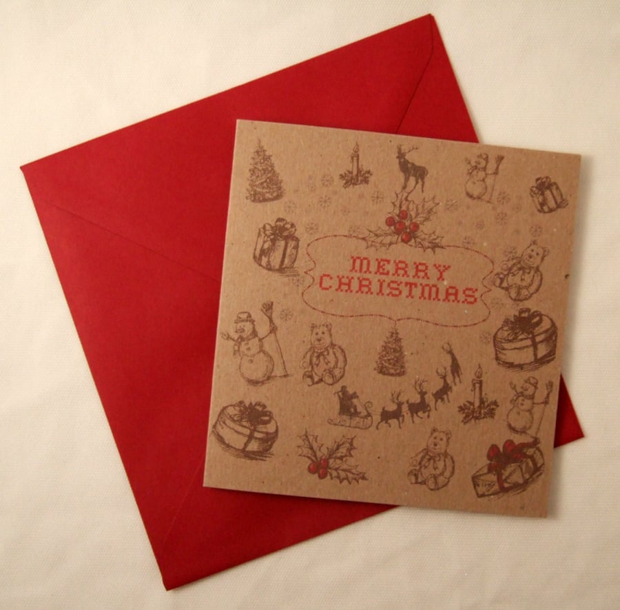 Vintage Style Christmas Cards 5pk, Handmade Xmas Cards