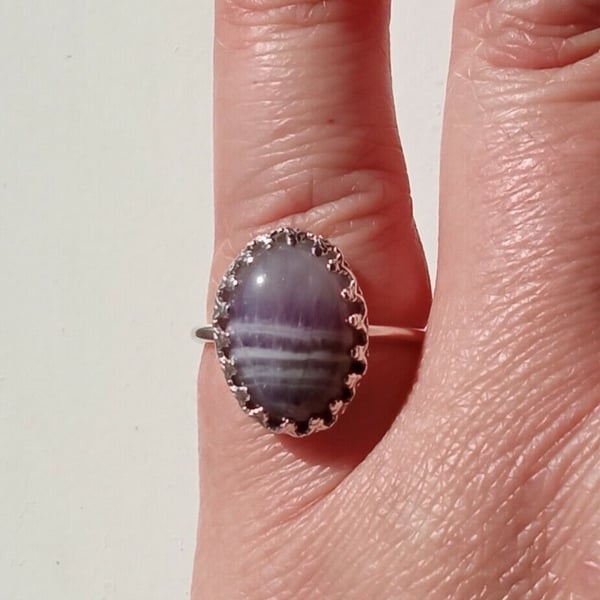 Sterling Silver Adjustable Ring Chevron Amethyst Oval Gemstone Jewellery Gift