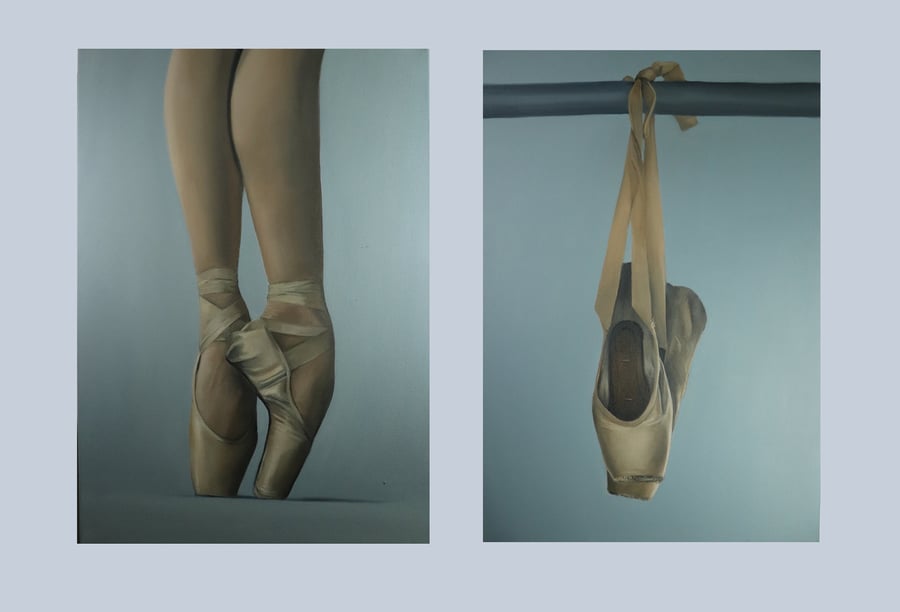 Ballerina Shoes Pair of Painting, Ballet Shoes Hanging, Figurative Artwork by Al