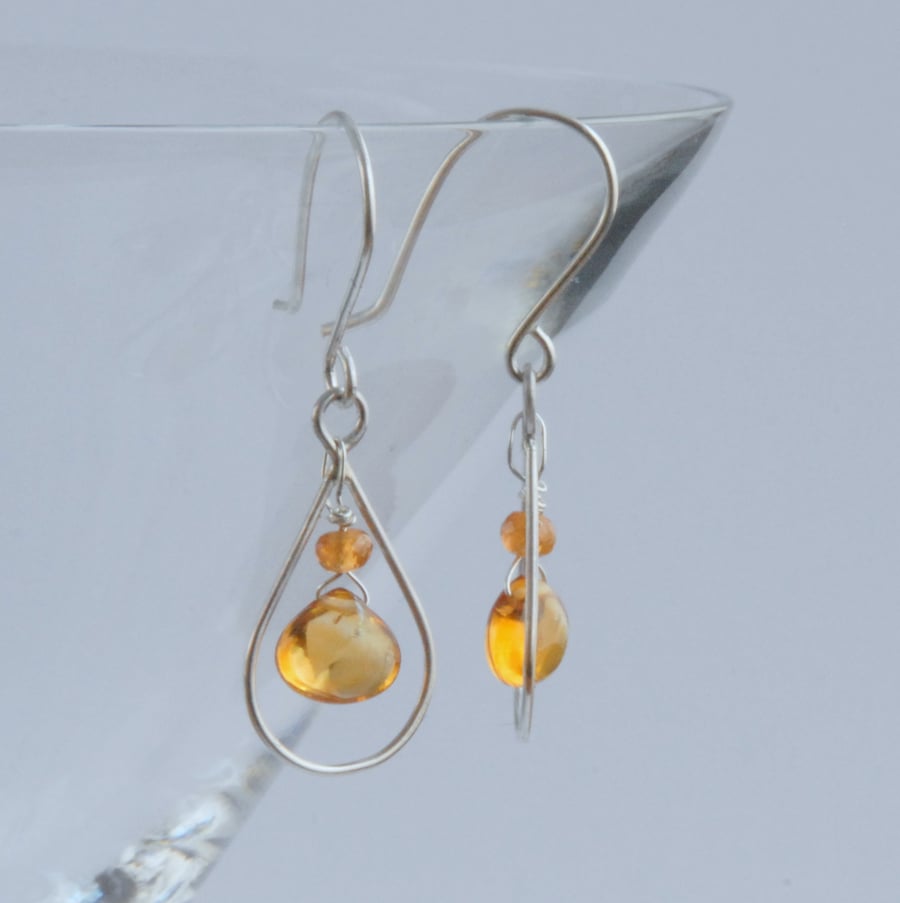 Sterling silver and citrine frame drop earrings