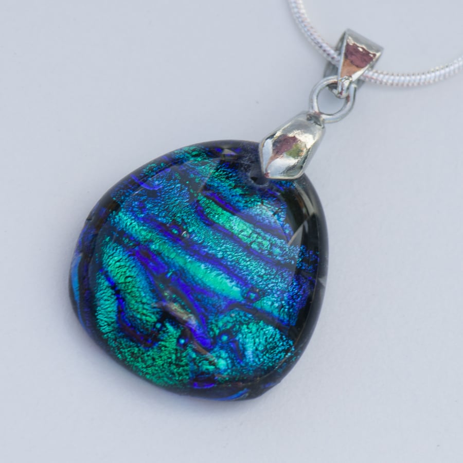 Blue and Turquoise Dichroic Glass Pendant - 1254