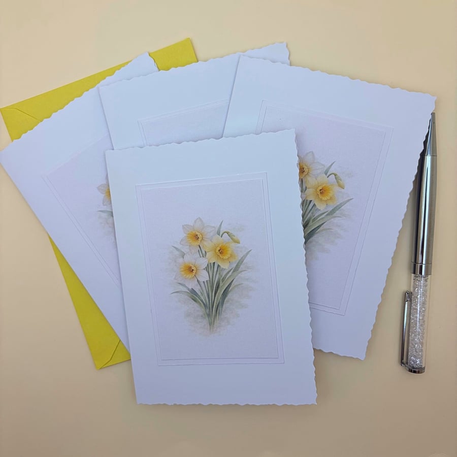 A6 Card set of 4 - Daffodil Birth Flower Botanical Blank Greeting Cards