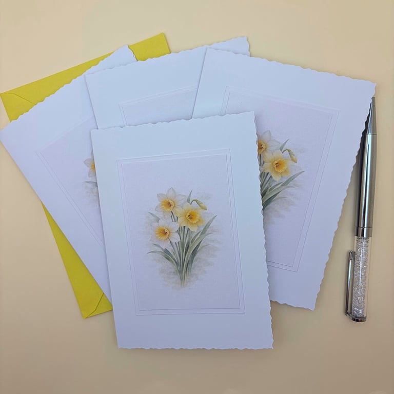 A6 Card set of 4 - Daffodil Birth Flower Botanical Blank Greeting Cards