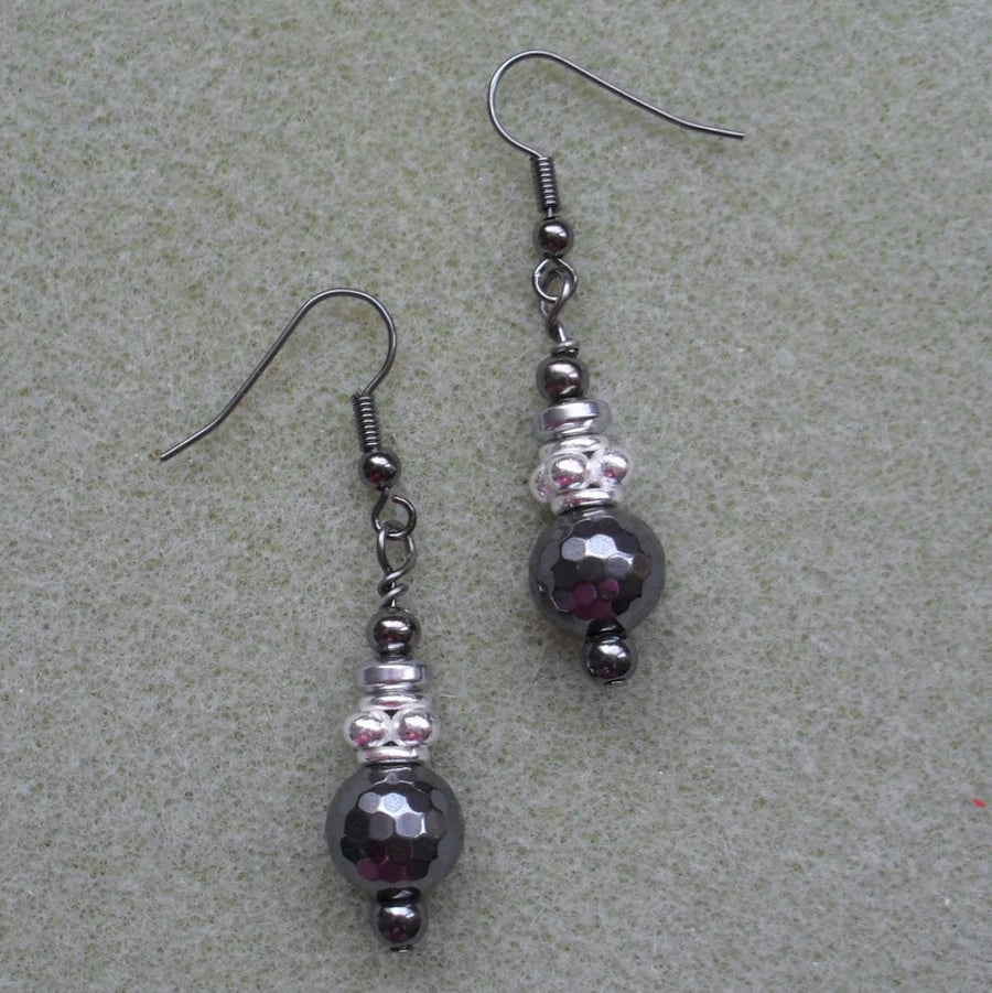 Haematite Drop Earrings Gunmetal Grey