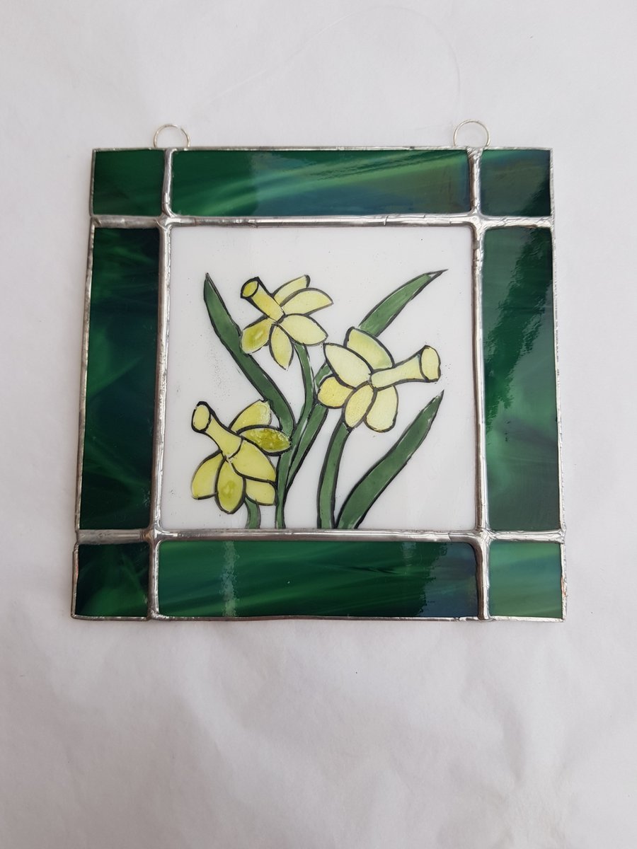 406 Stained Glass Daffodil Painting - handmade hanging decoration.