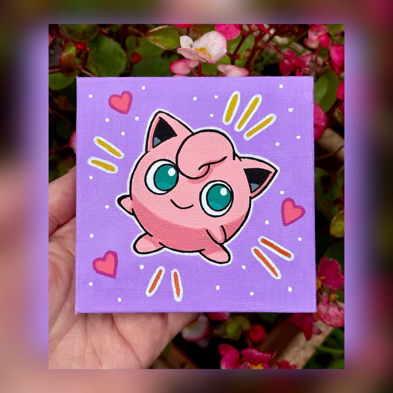 Jigglypuff Pokemon - Hand Painted Magnet Canvas Art - Wall Decor - Desktop