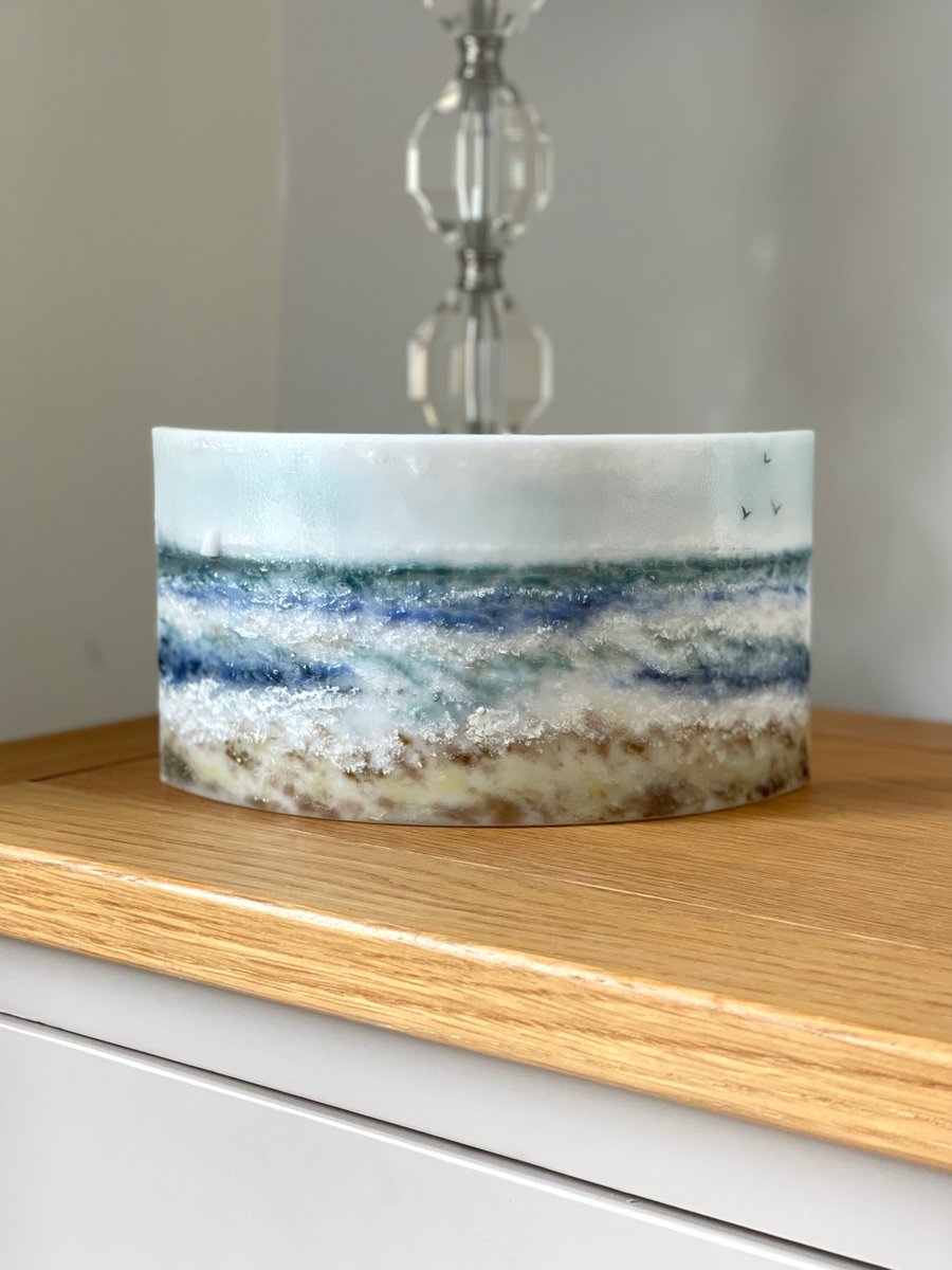 Fused glass curved seascape 