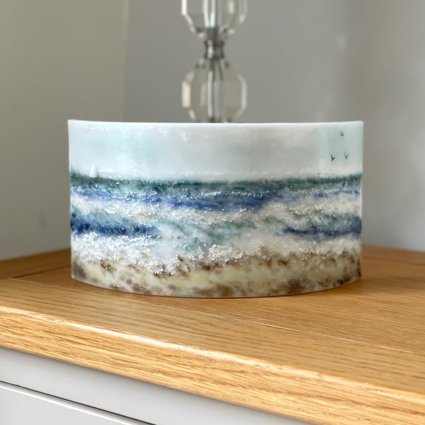 Fused glass curved seascape 
