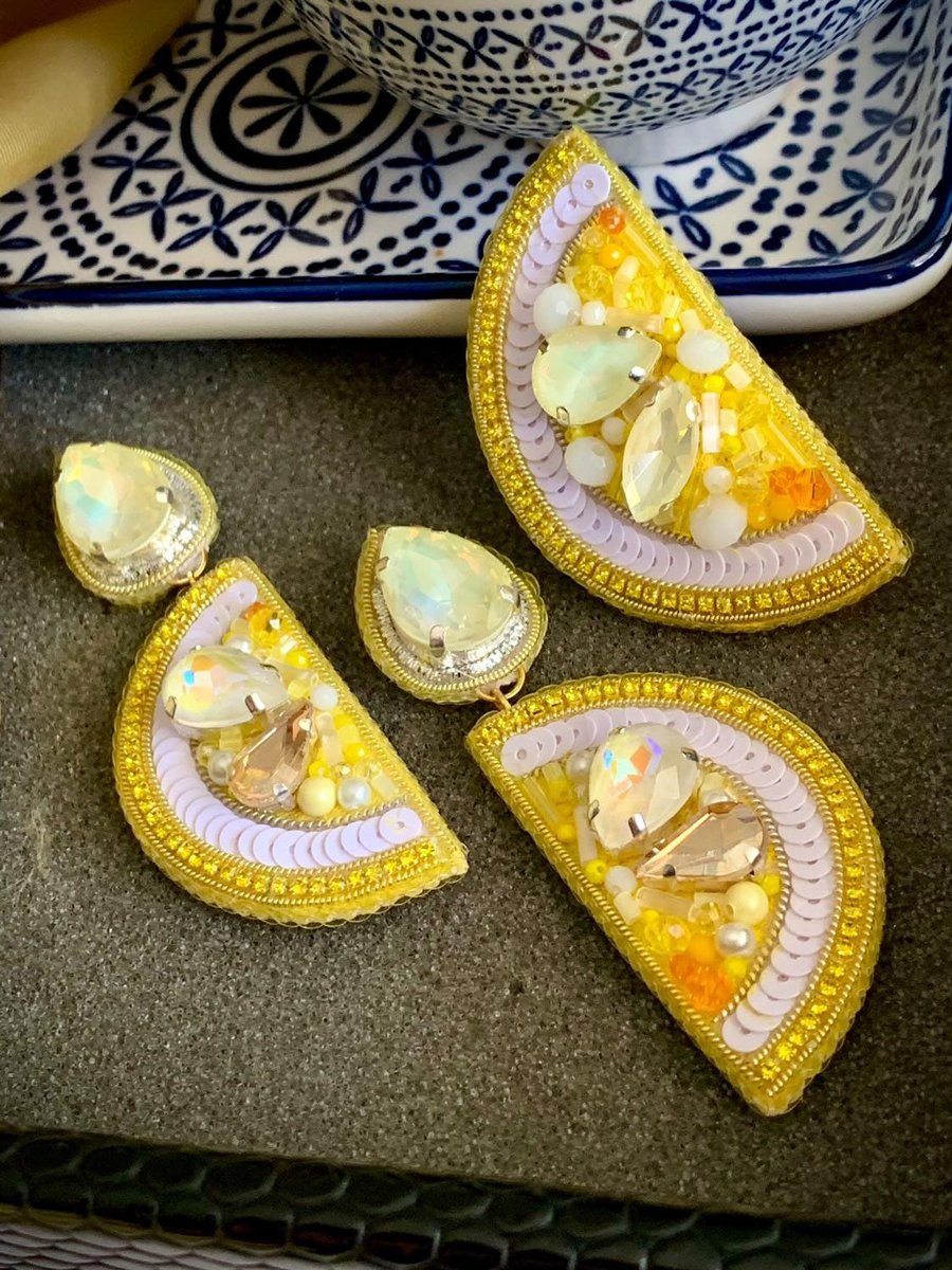 Elegant Handmade Beaded Brooch and Earring Set, Yellow and Pastel Sequin Jewelry