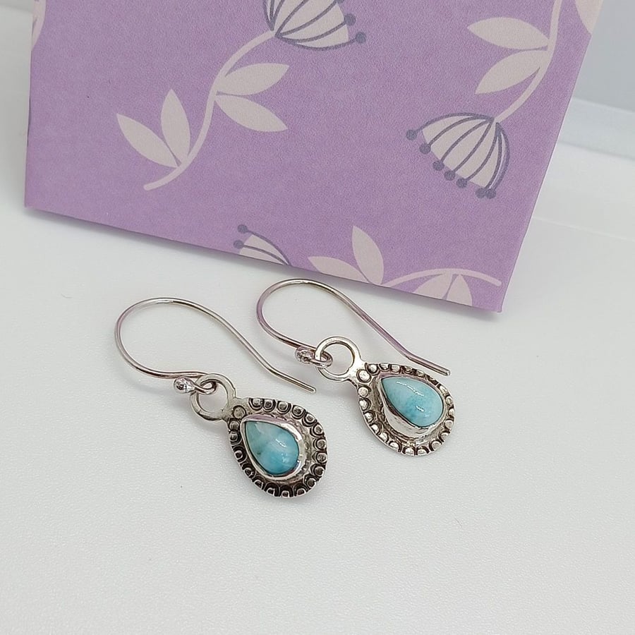 Sterling silver Larimar earrings Handmade