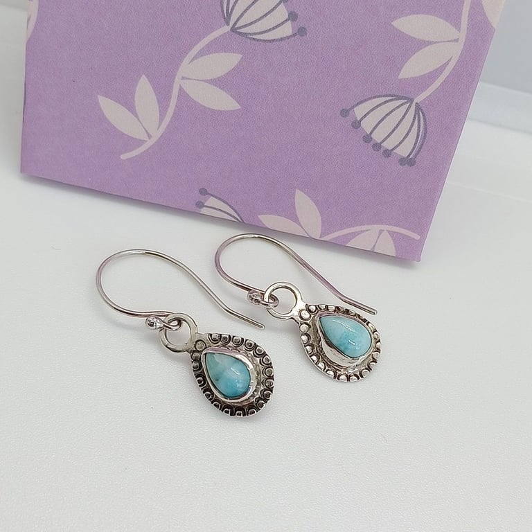 Sterling silver Larimar earrings Handmade