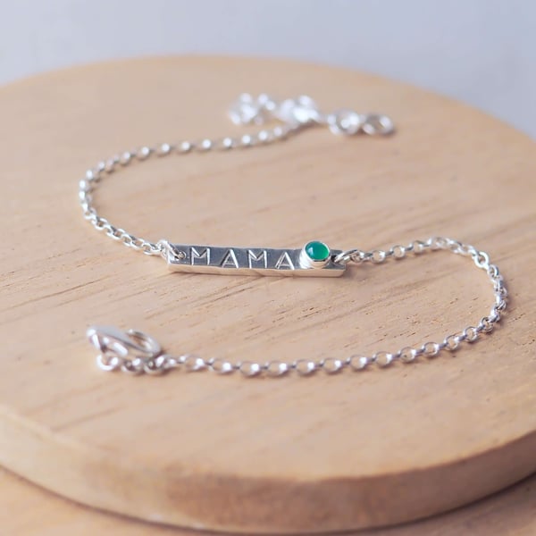 New Mother Birthstone Bracelet. Baby Birthstone Bracelet with May Birthstone. 