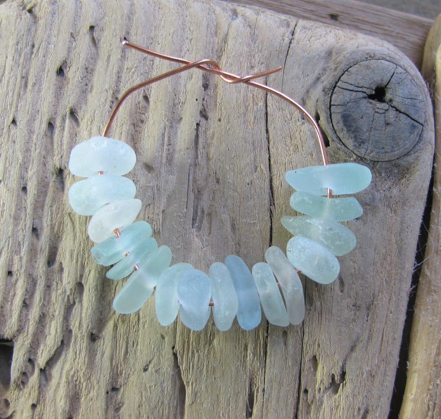 16 Natural sea glass beads, mixed,supplies (63)