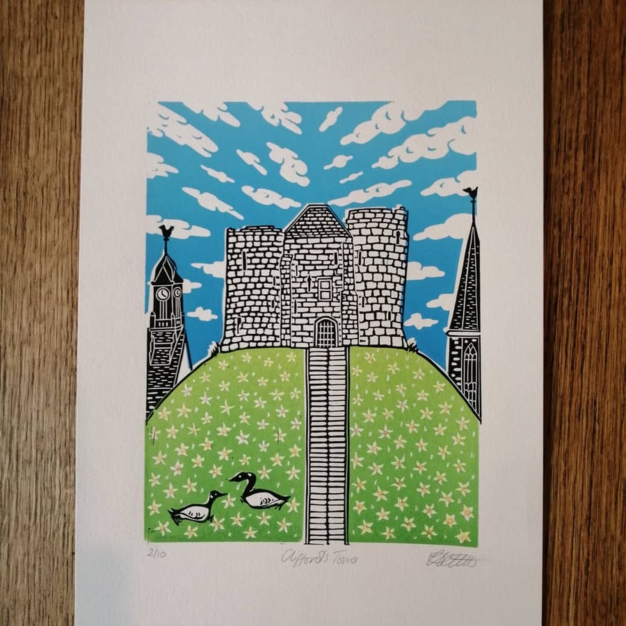 SALE Clifford's Tower York Lino Print