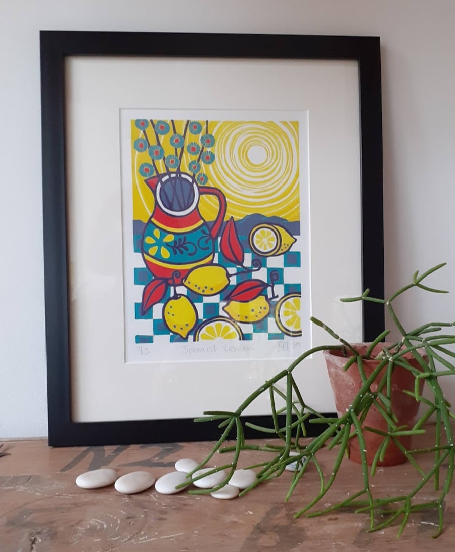 Spanish Lemons - Limited edition handmade linocut print