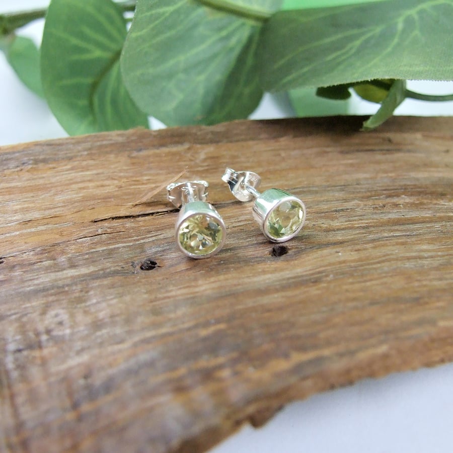 Lemon Quartz Earrings. Sterling Silver 5mm Studs
