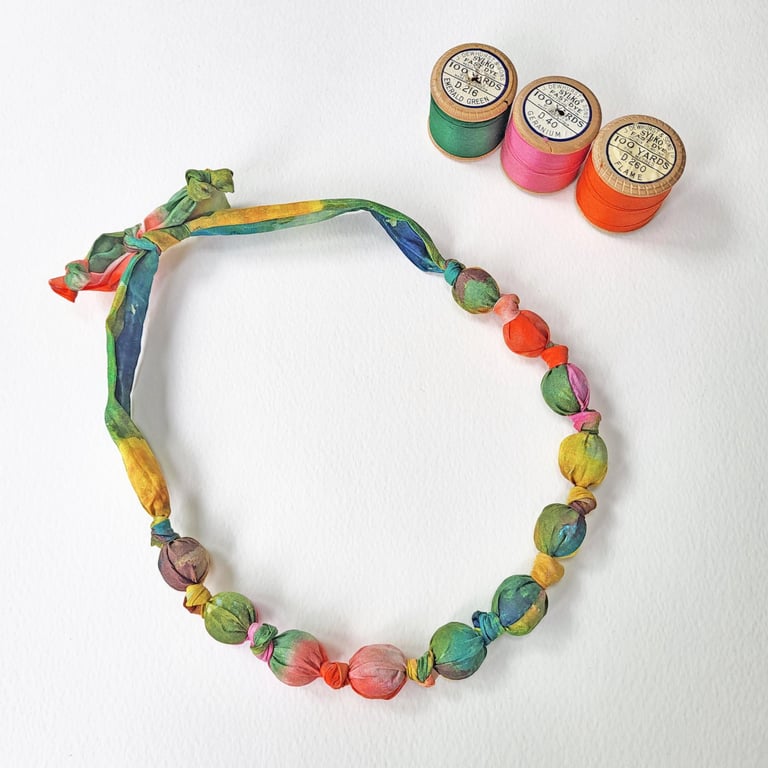 Blue, Orange, Pink, Yellow & Green Mon Jardin Liberty Print Fabric Necklace