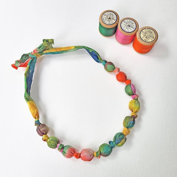 Blue, Orange, Pink, Yellow & Green Mon Jardin Liberty Print Fabric Necklace