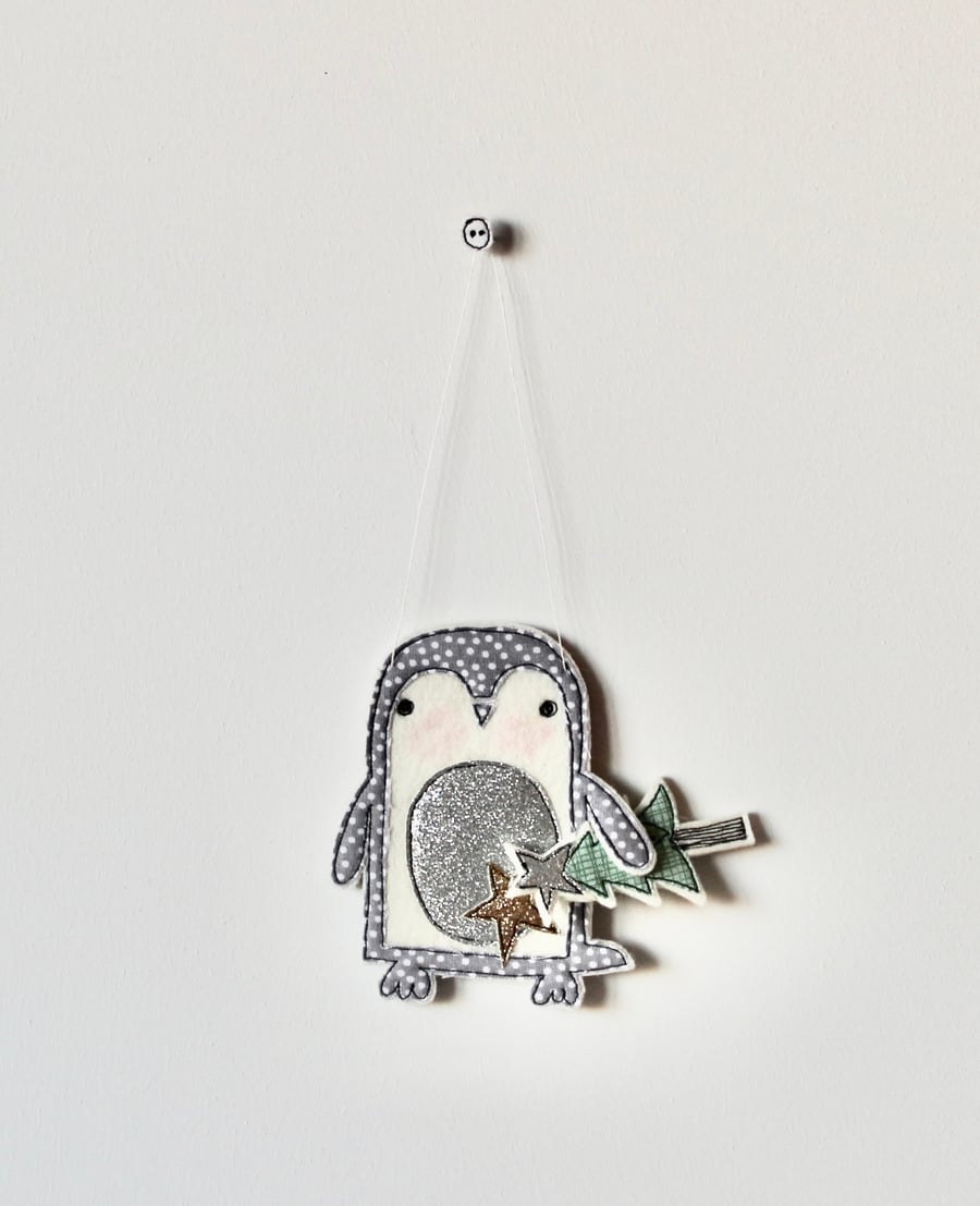 Special Order for Sarah - 'I've got the Tree' Penguin - Hanging Decoration