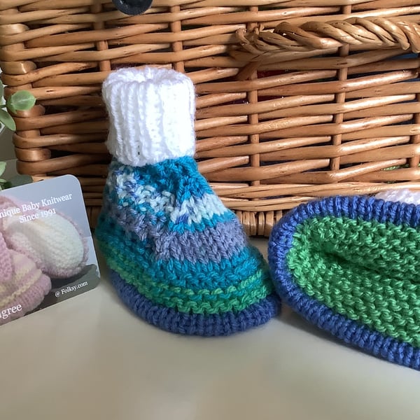 Funky Baby Gender Neutral Booties Hand Knitted 3-9 months size