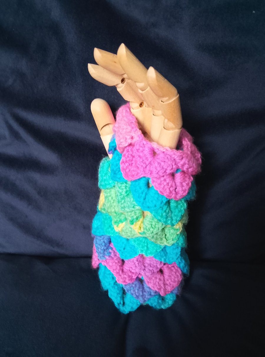 Crochet dragon scales  fingerless wrist warmers very soft .
