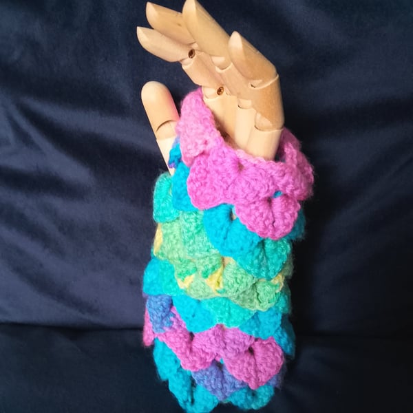 Crochet dragon scales  fingerless wrist warmers very soft .