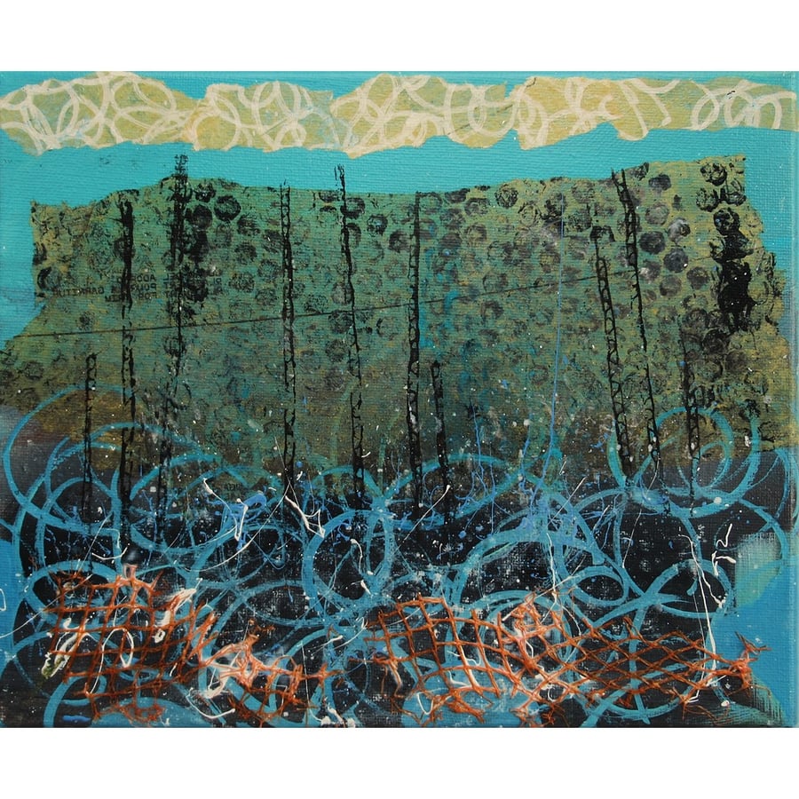 Harbour Wall Sea Painting Nautical Coastal Abstract Mixed Media Canvas Artwork